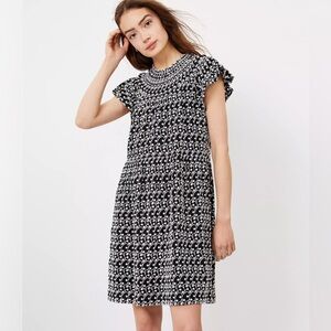 LOFT Eyelet Smocked Yoke Swing Dress Petite